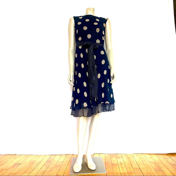 SARA CAMPBELL VINTAGE POLKADOT SILK CHIFFON DRESS - Picture 1 of 15